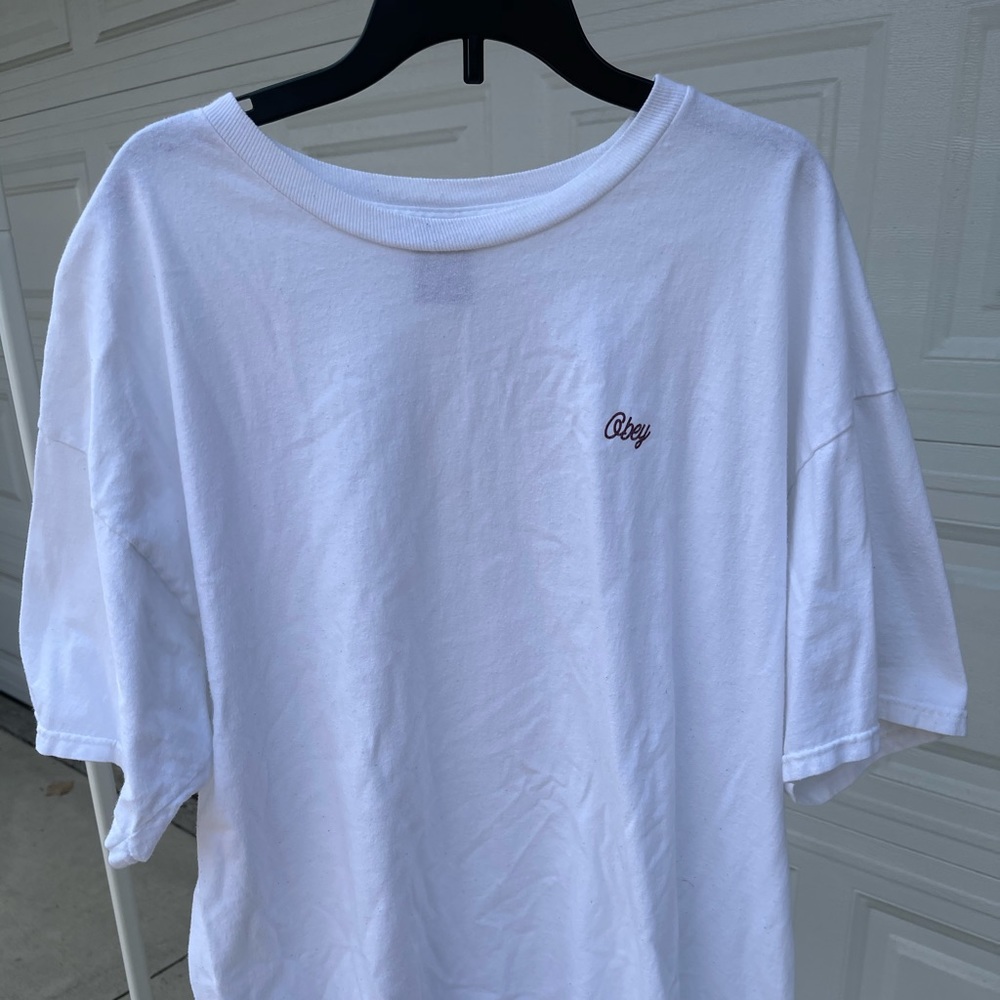 Obey Plain White tee with Small obey red print